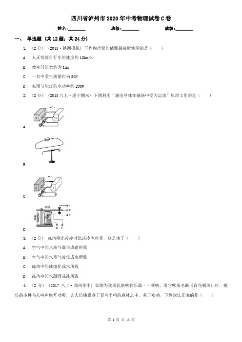 四川省泸州市2020年中考物理试卷C卷