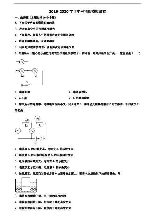 广东省韶关市2020中考物理复习检测试题