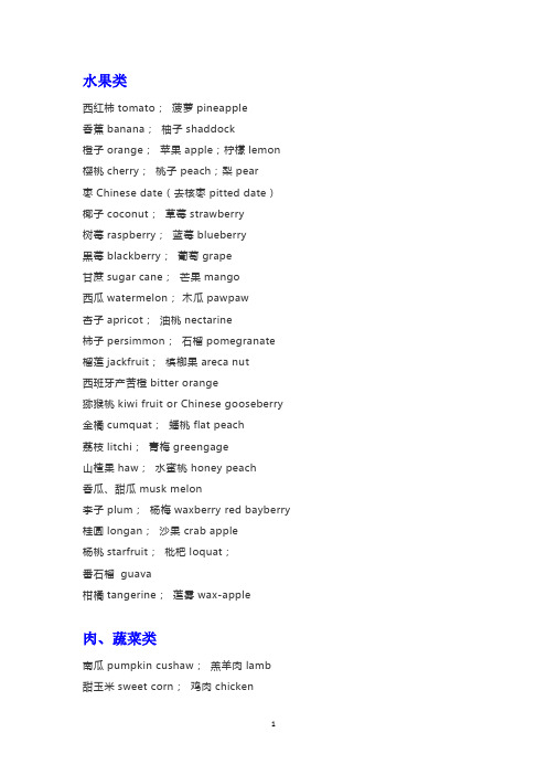 涵盖了几乎所有食物的英文名称