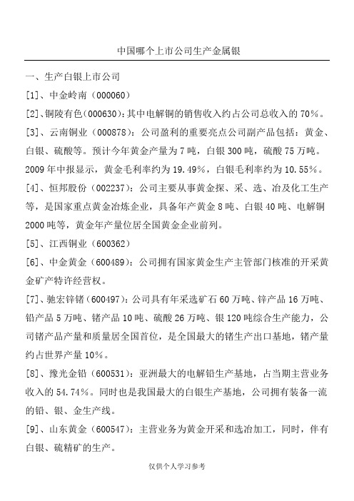 中国哪个上市公司生产金属银