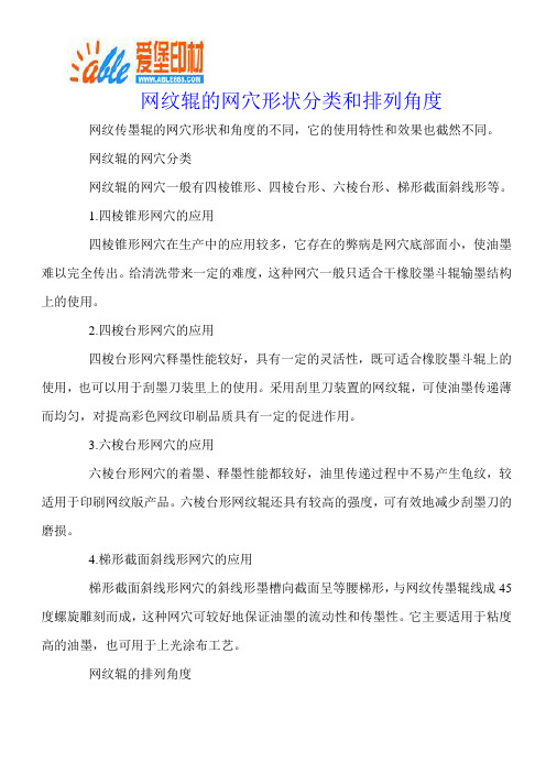 网纹辊的网穴形状分类和排列角度