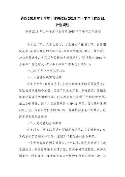 乡镇2018年上半年工作总结及2018年下半年工作谋划,计划规划【精品范文】