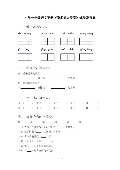 小学一年级语文下册《我多想去看看》试卷及答案