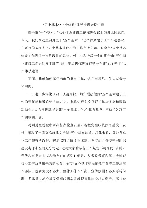 “五个基本”“七个体系”建设推进会议讲话