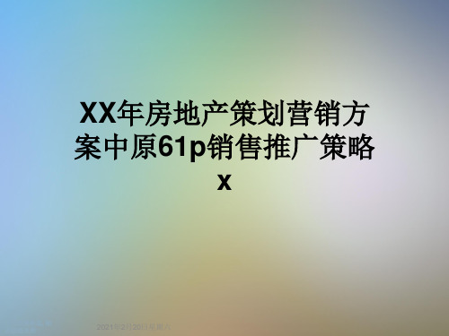 XX年房地产策划营销方案中原61p销售推广策略x