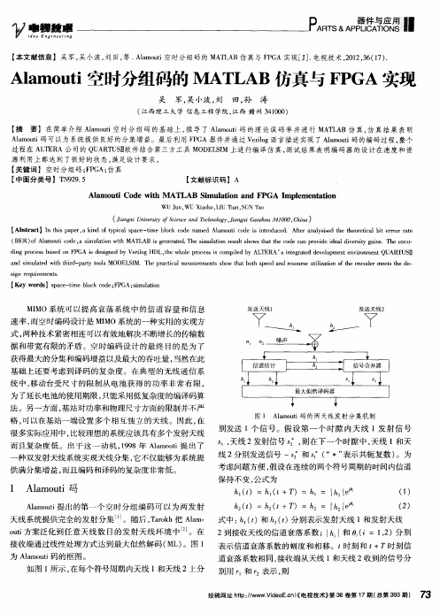 Alamouti空时分组码的MATLAB仿真与FPGA实现