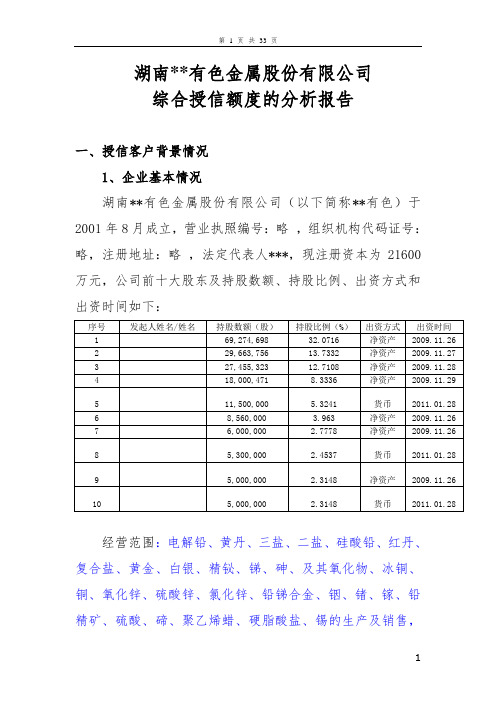 银行授信报告案例