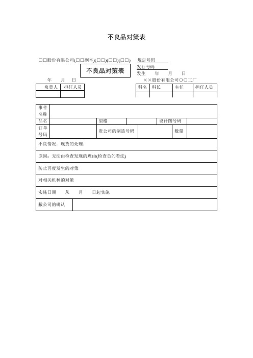 不良品对策表