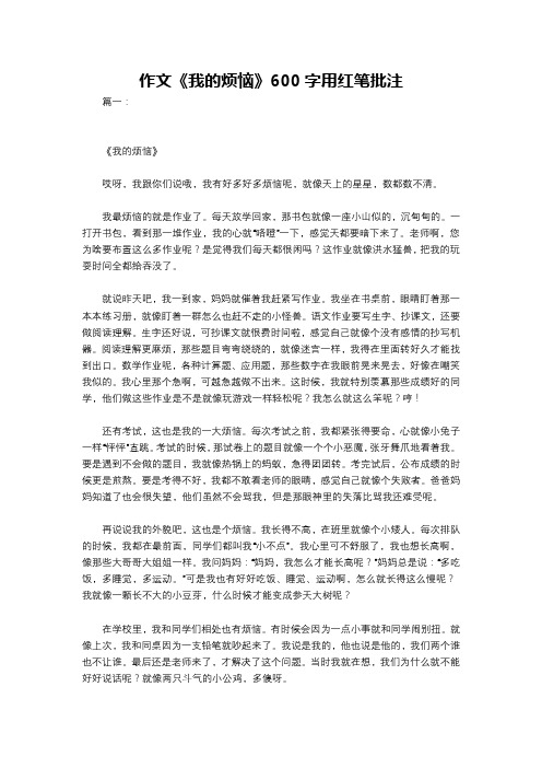 作文《我的烦恼》600字用红笔批注