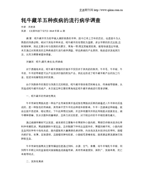 牦牛藏羊五种疾病的流行病学调查