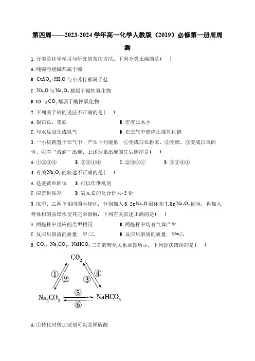 第04周——2024-2025学年高一化学人教版(2019)必修第一册周周测