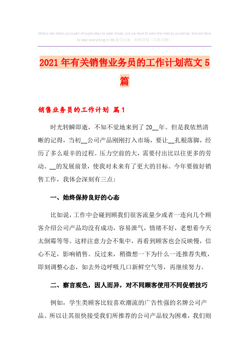 2021年有关销售业务员的工作计划范文5篇