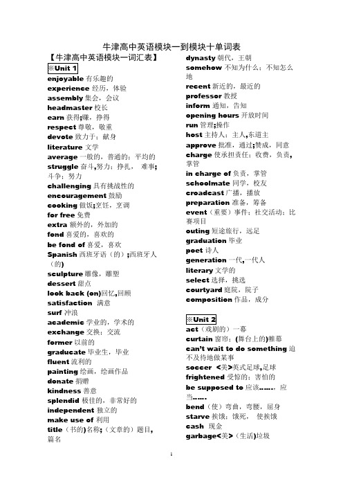 牛津高中英语模块一到模块十单词表