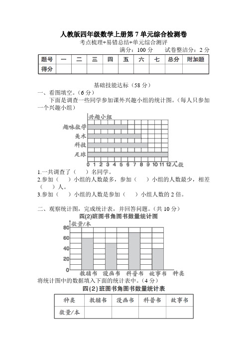人教版四年级数学上册第7单元综合检测卷 附答案
