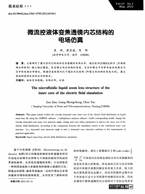 微流控液体变焦透镜内芯结构的电场仿真