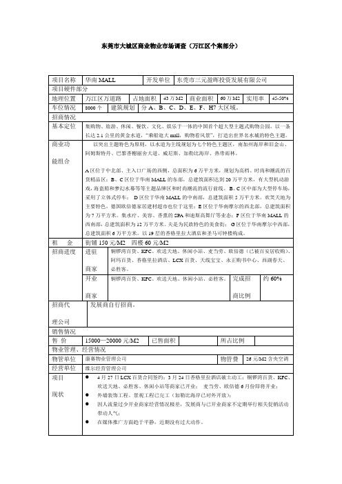 东莞市大城区商业物业市场调查(万江区)