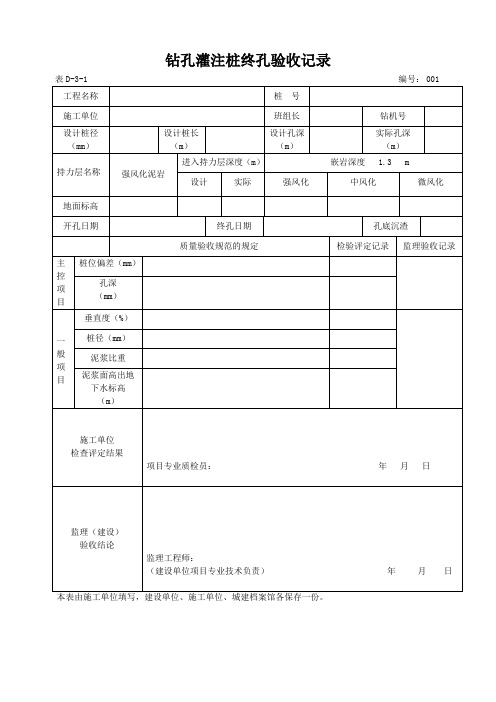 钻孔灌注桩终孔验收记录