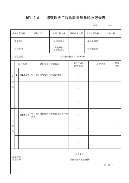 人防用表爆破掘进工程检验批质量验收记录表