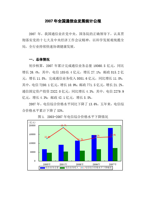 2007年全国通信业发展统计公报