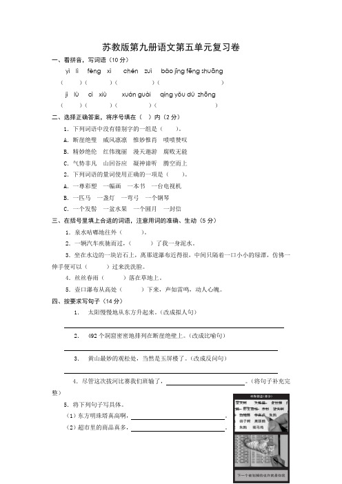苏教版第九册语文第五单元复习卷