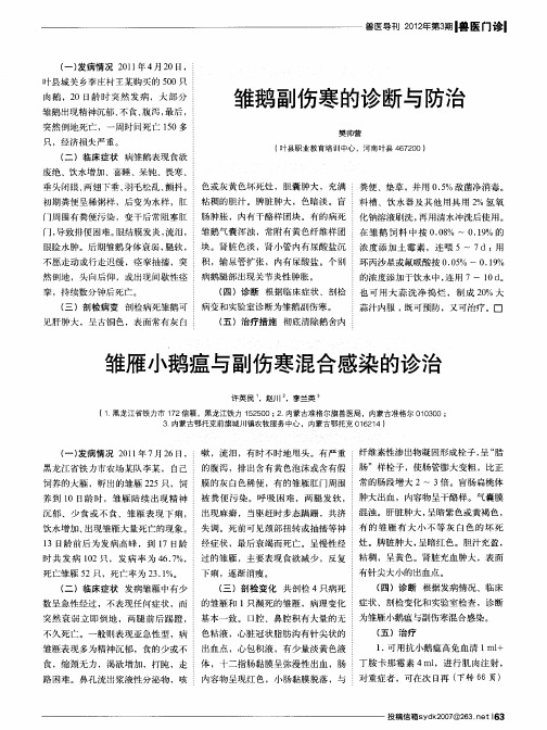 雏雁小鹅瘟与副伤寒混合感染的诊治