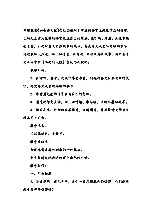 幼儿园中班语言教案《响亮的大鼓》含反思