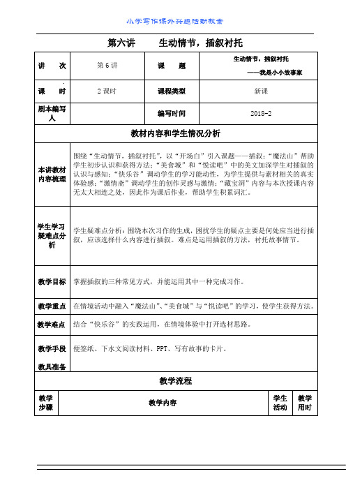 小学写作课外活动教案 第六讲 生动情节 插叙衬托