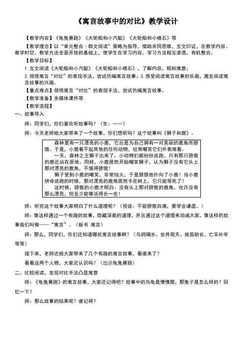 群文阅读教学设计《寓言故事中的对比》