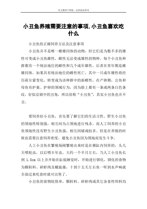 小丑鱼养殖需要注意的事项,小丑鱼喜欢吃什么