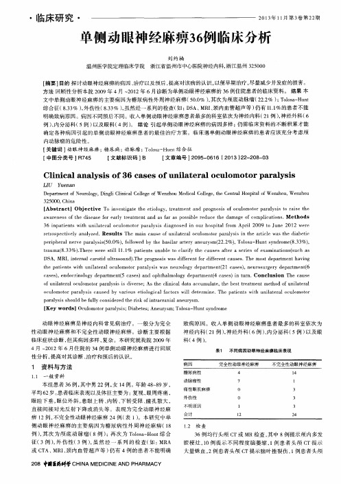 单侧动眼神经麻痹36例临床分析