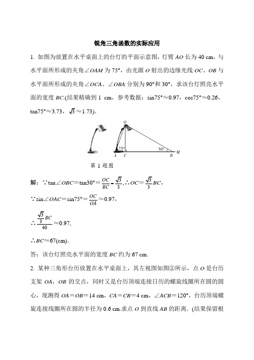 2019海南中考数学专题训练—3.锐角三角函数的实际应用(10道)