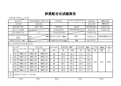 425 砂浆配合比试验报告220~260