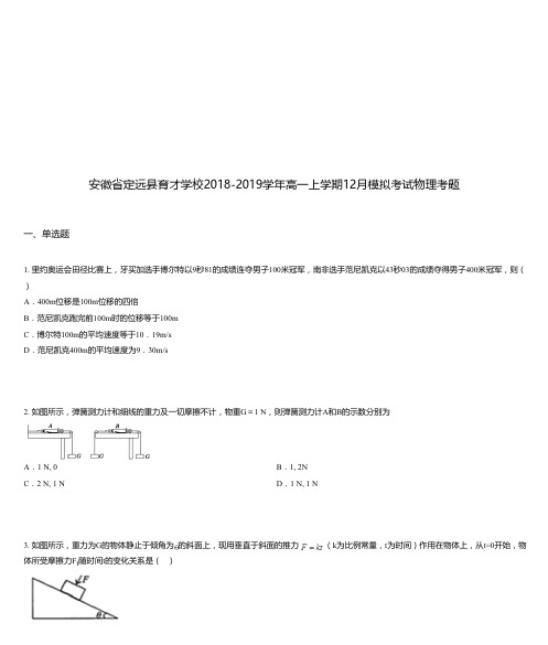 安徽省定远县育才学校2018-2019学年高一上学期12月模拟考试物理考题