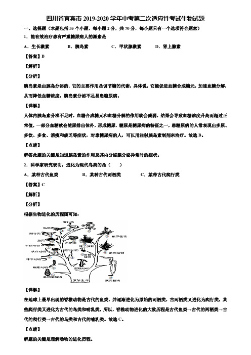 四川省宜宾市2019-2020学年中考第二次适应性考试生物试题含解析