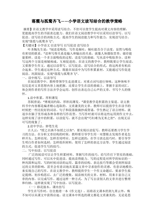 落霞与孤鹜齐飞——小学语文读写结合的教学策略