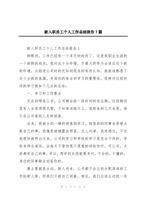 新入职员工个人工作总结报告7篇