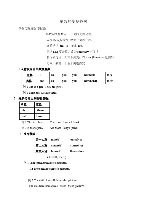 单数句变复数句(附练习及答案)