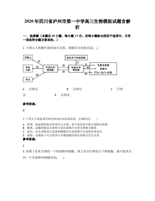 2020年四川省泸州市第一中学高三生物模拟试题含解析