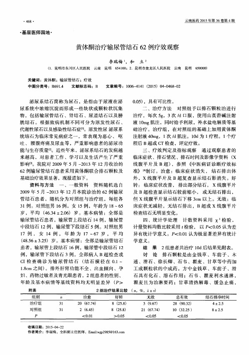 黄体酮治疗输尿管结石62例疗效观察