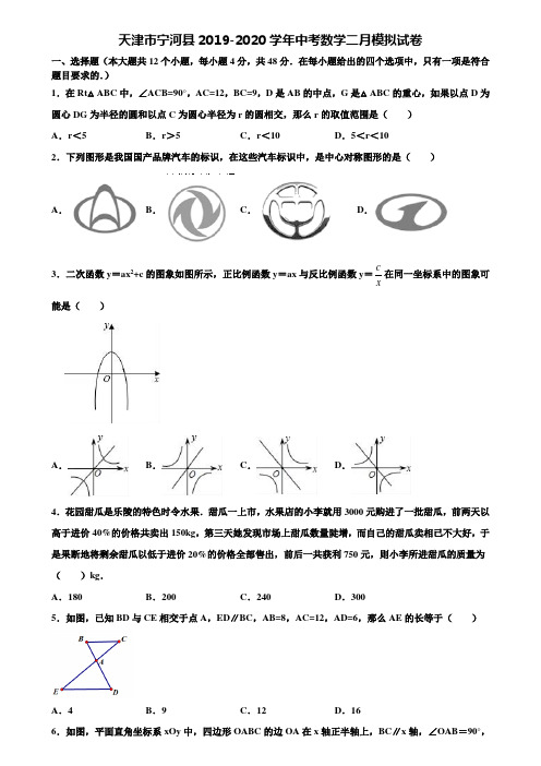 天津市宁河县2019-2020学年中考数学二月模拟试卷含解析