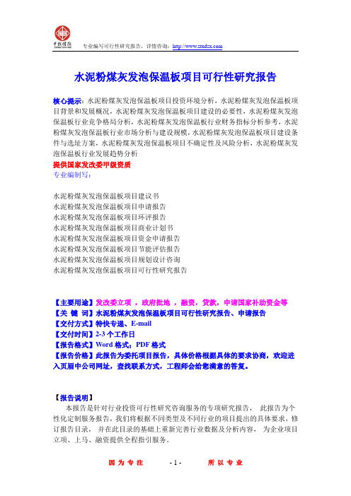 水泥粉煤灰发泡保温板项目可行性研究报告