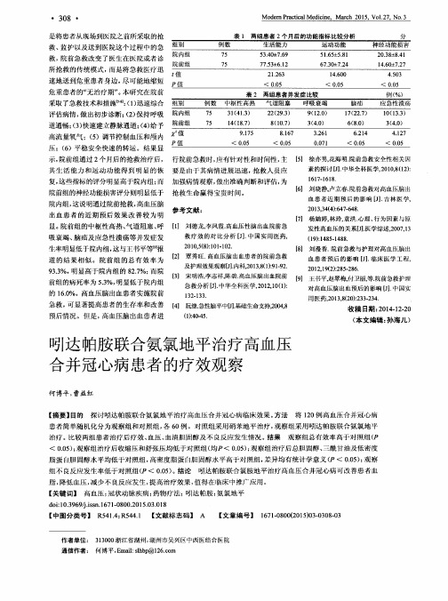 吲达帕胺联合氨氯地平治疗高血压合并冠心病患者的疗效观察