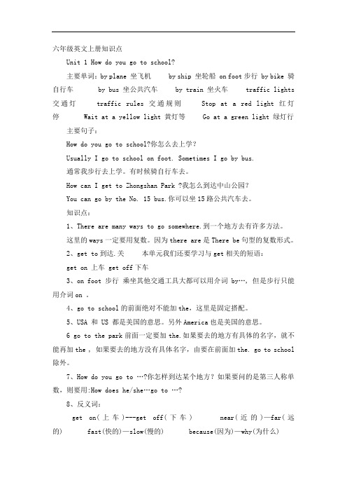 六年级上册英语知识点复习提纲