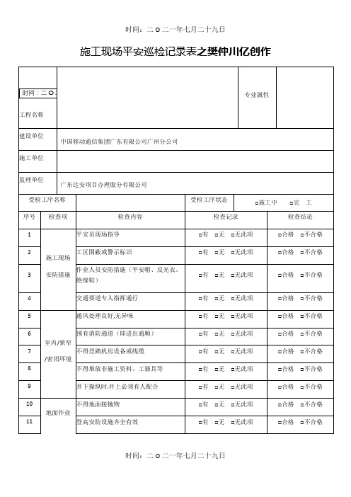 施工现场安全巡检记录表——模板