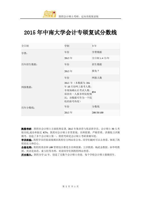 2015年中南大学会计专硕复试分数线