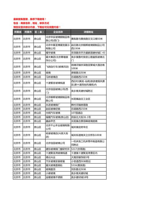 新版北京市北京市房山区玻璃企业公司商家户名录单联系方式地址大全77家