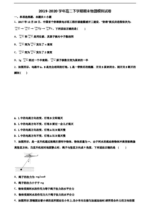 2019-2020学年湖南省邵阳市新高考高二物理下学期期末学业质量监测试题
