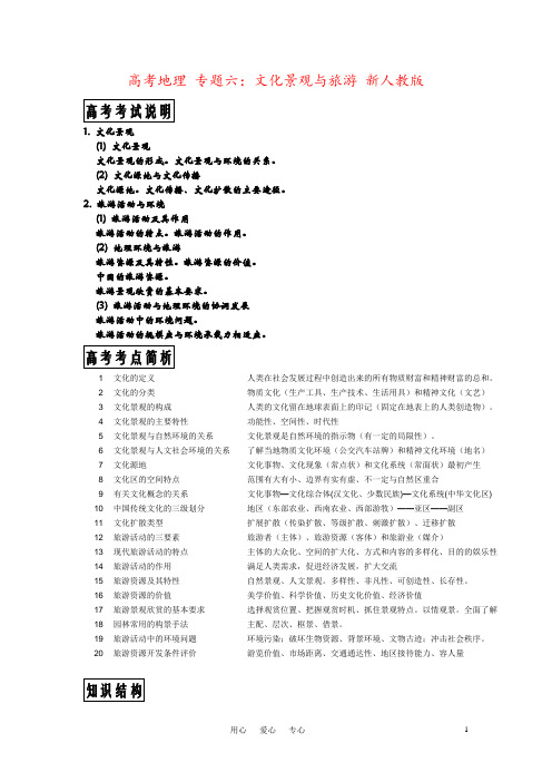 高考地理 专题六：文化景观与旅游 新人教版