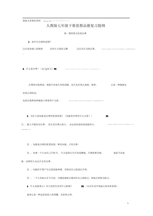 人教版七年级下册思想品德复习提纲(完整精品)