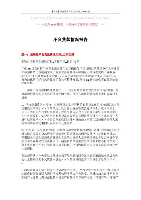 【优质】不良贷款情况报告-范文word版 (6页)